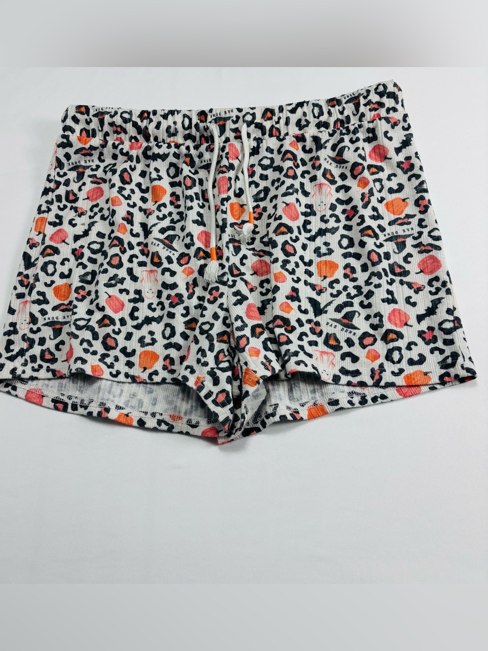 Rae Dunn Women’s Leopard Print Lounge Shorts - White with Pink & Orange Accents
